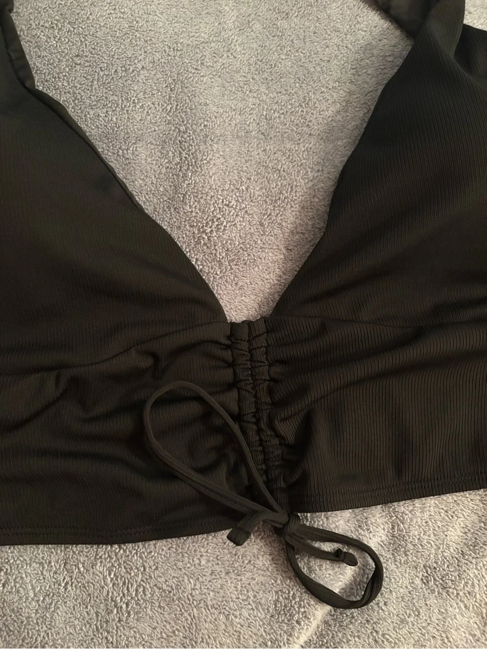 Fashion Nova Swim Bikini Top Halter Plus Size 3X Black Tie Detail Padded